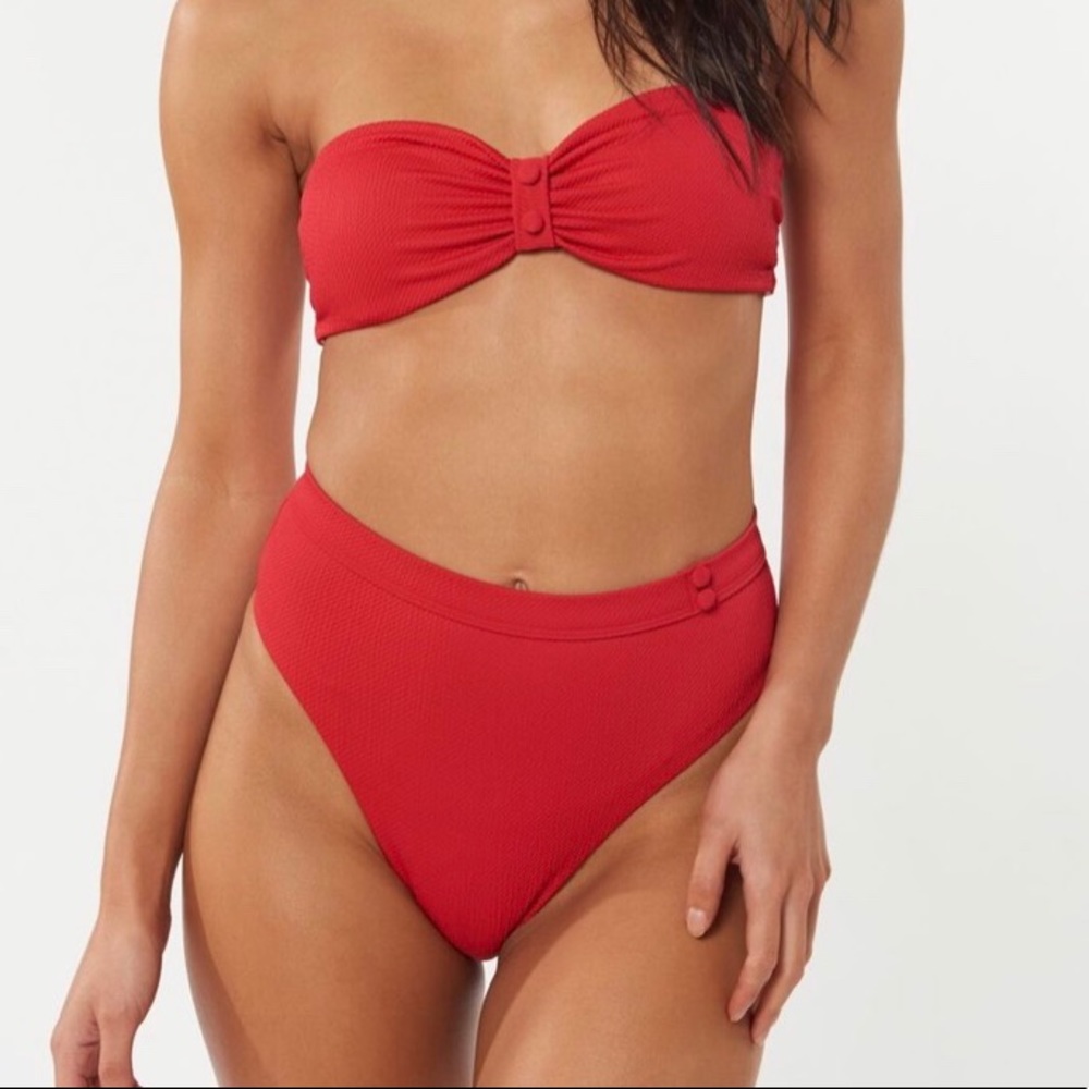 Red Carter Red High Waist High Leg Bikini Bottom